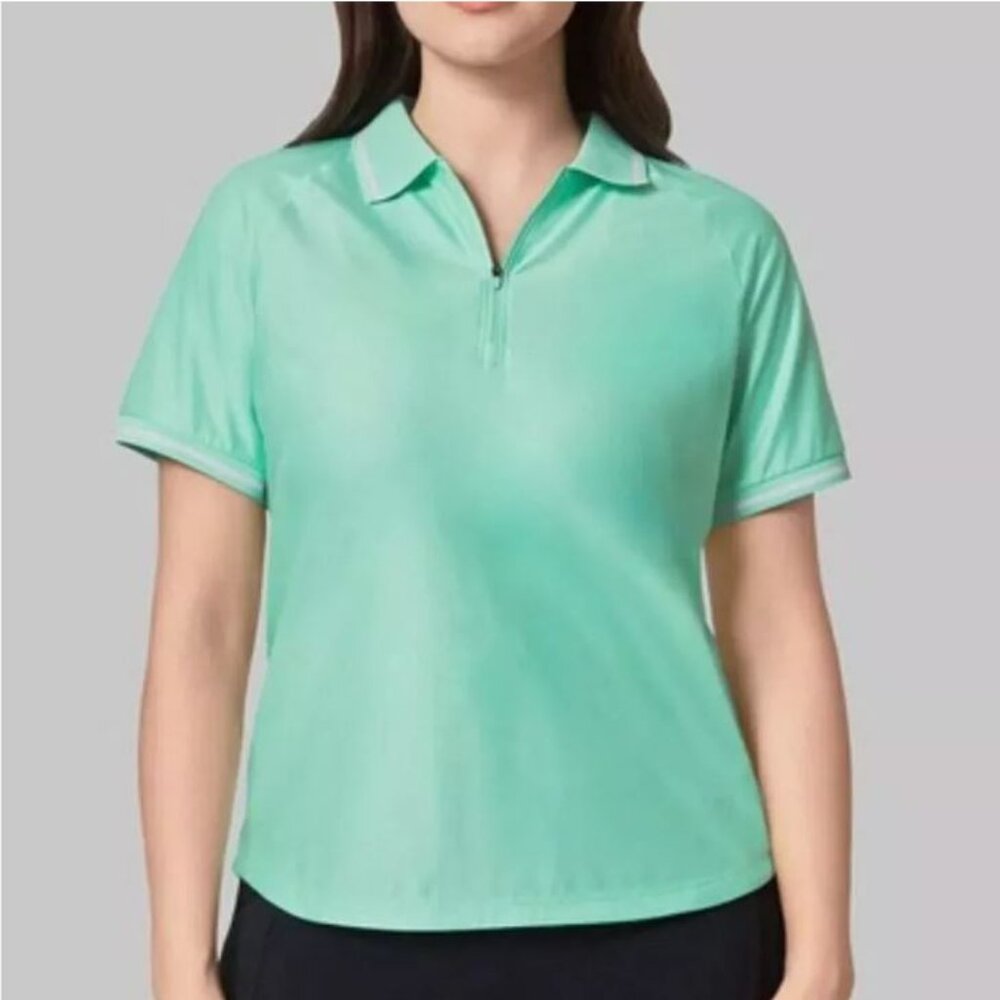 Mondetta Ladies Collared Zip Front Tee 1/4 Short Sleeve Polo Tee Shirt Green XL